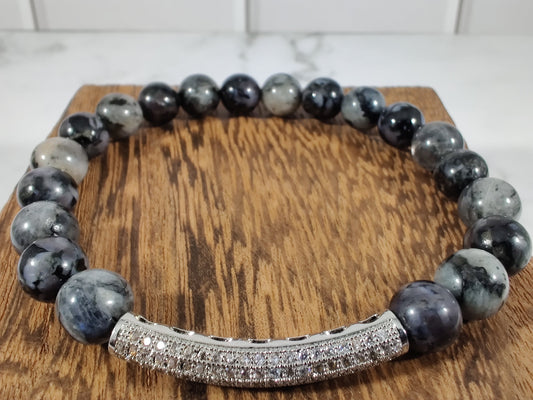 Indigo gabbro (AAA) and larvikite energy bracelet image 0