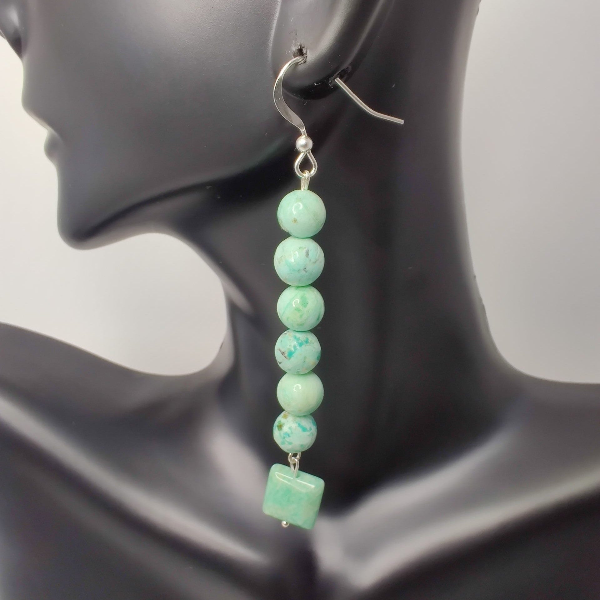 Peruvian turquoise and Brazil amazonite sterling silver drop earrings image 1
