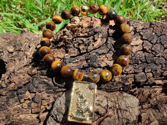 Faceted golden pietersite and tiger's eye stretch bracelet image 0