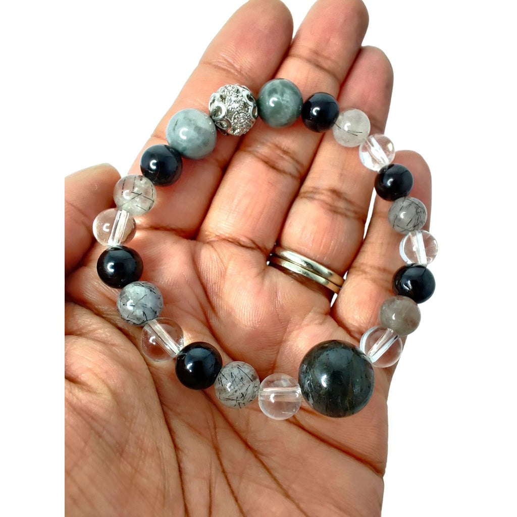 Black tourmaline and multi-quartz stretch bracelet image 0