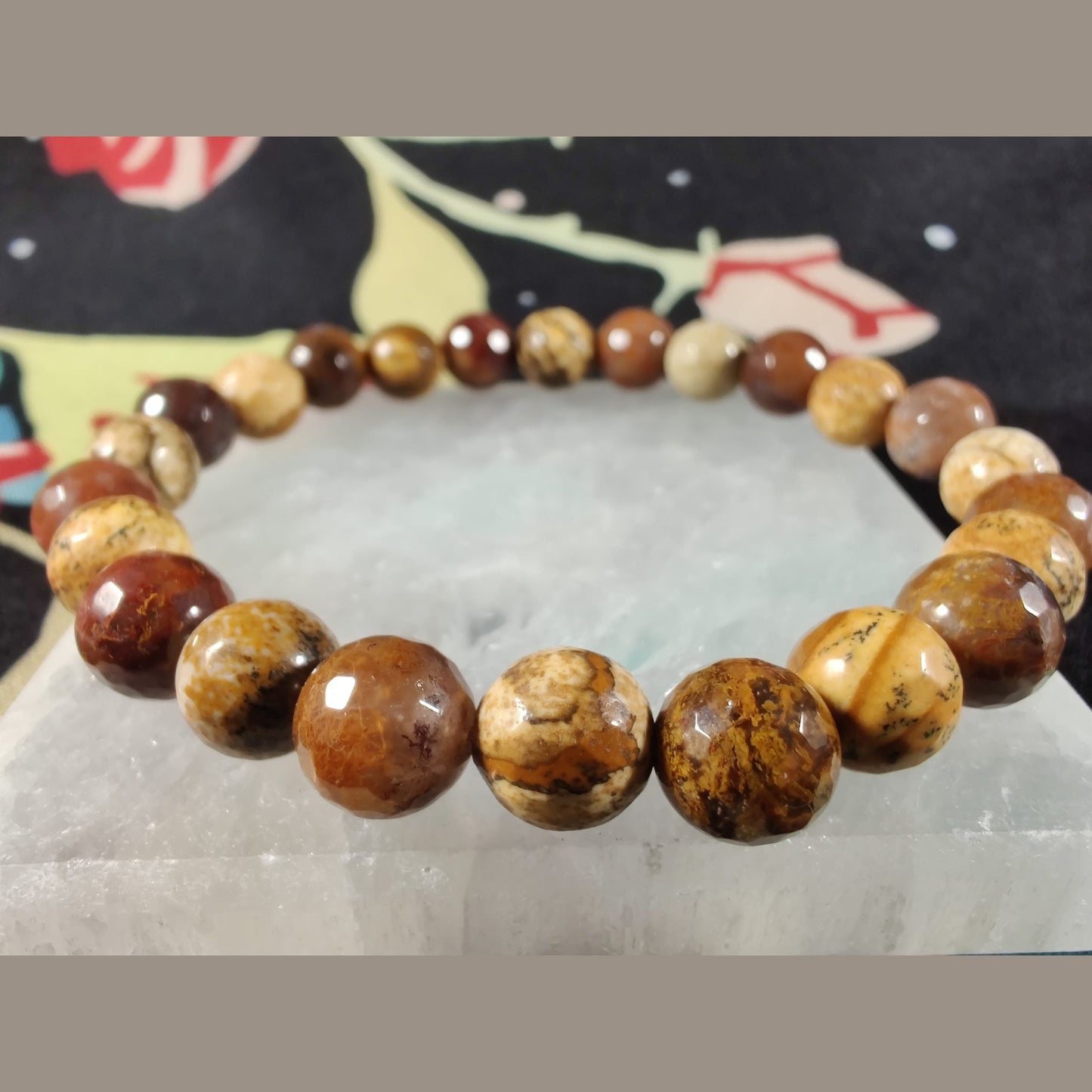 Faceted picture jasper and Agua Nueva agate bracelet image 1