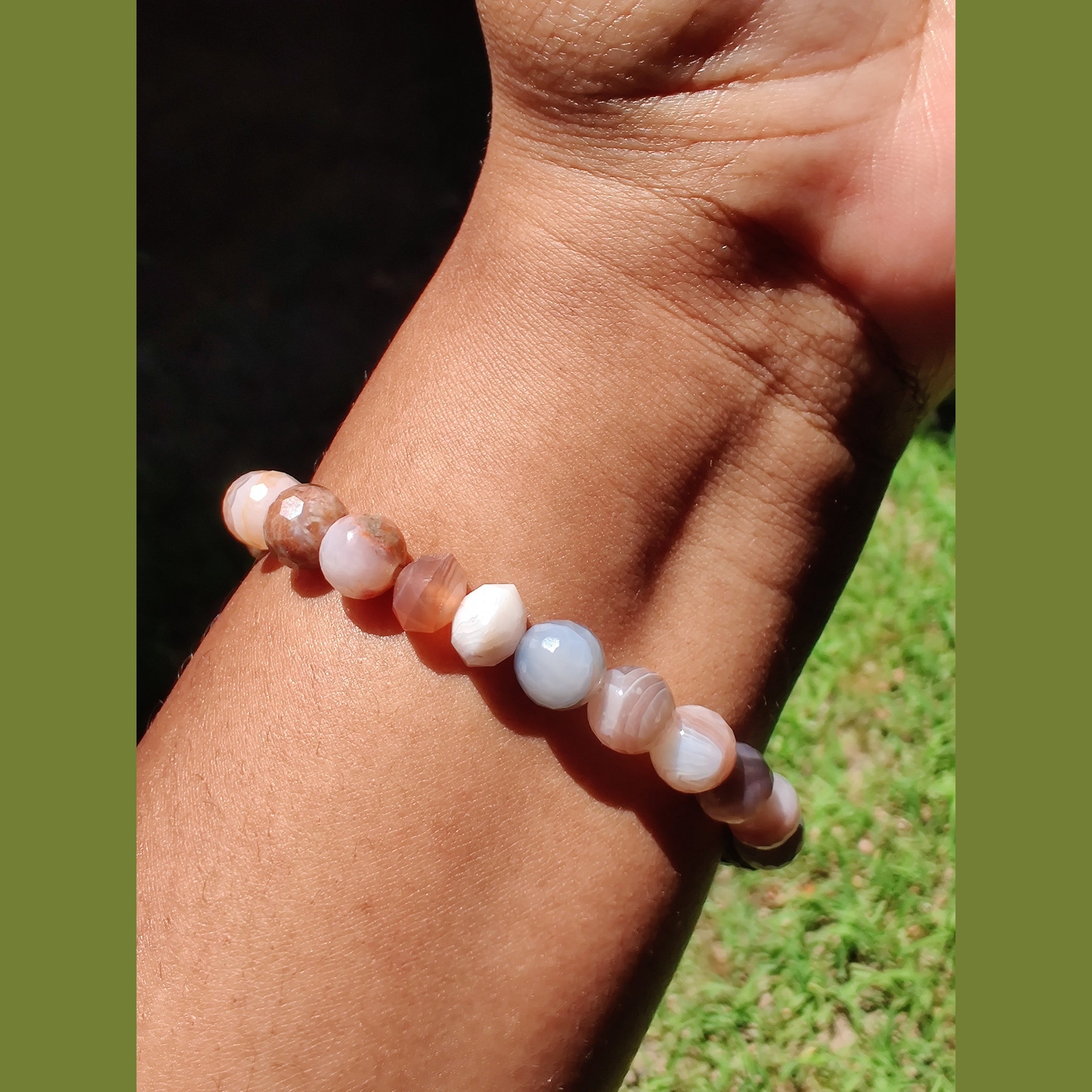 Faceted Botswana agate and red flame agate stretch bracelet image 2