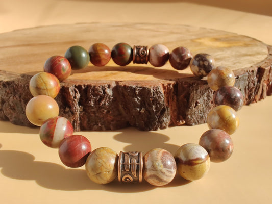 Bird's eye rhyolite and Red Creek jasper stretch bracelet image 0