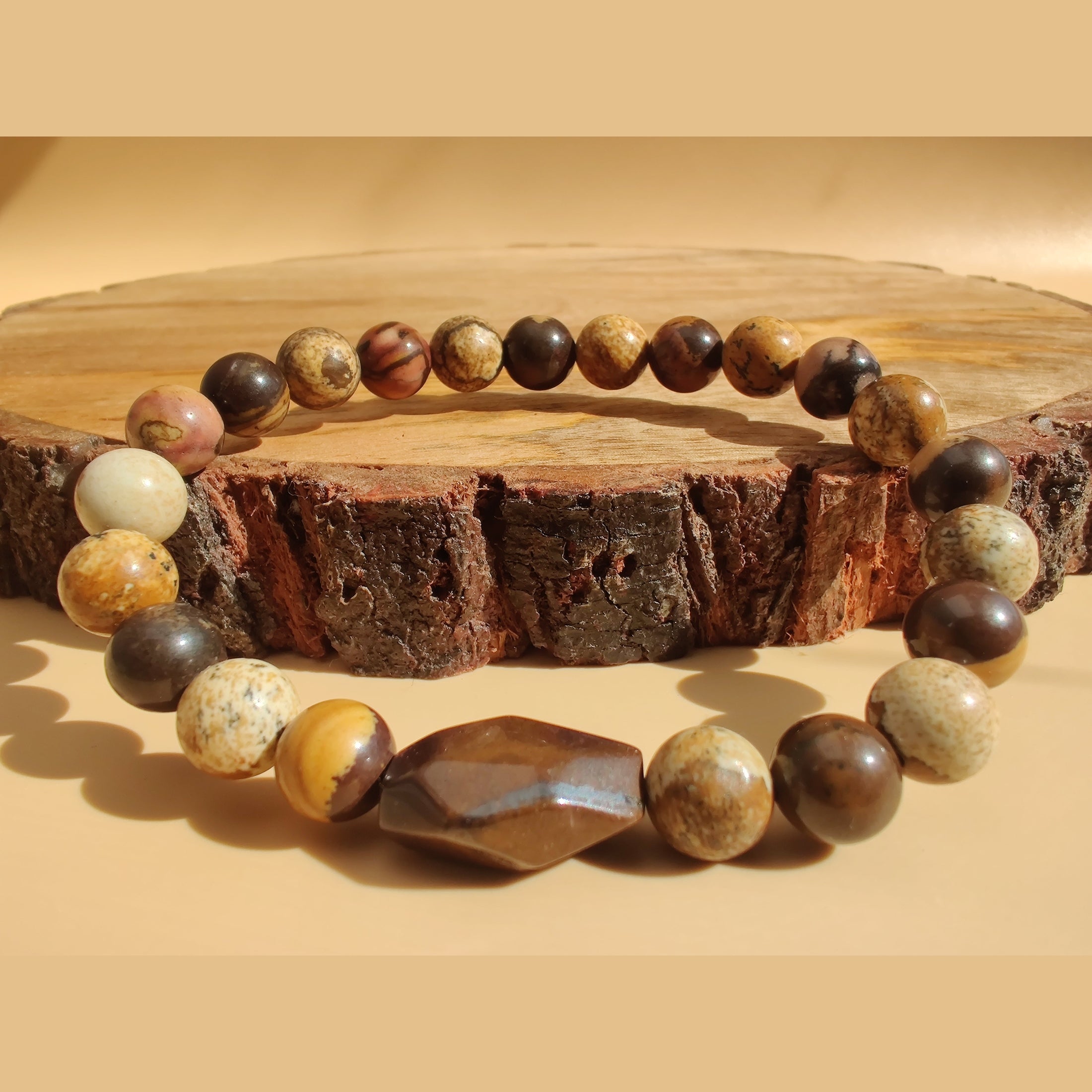 Australian outback jasper and picture jasper stretch bracelet with autumn leaf jasper (A) nugget image 0