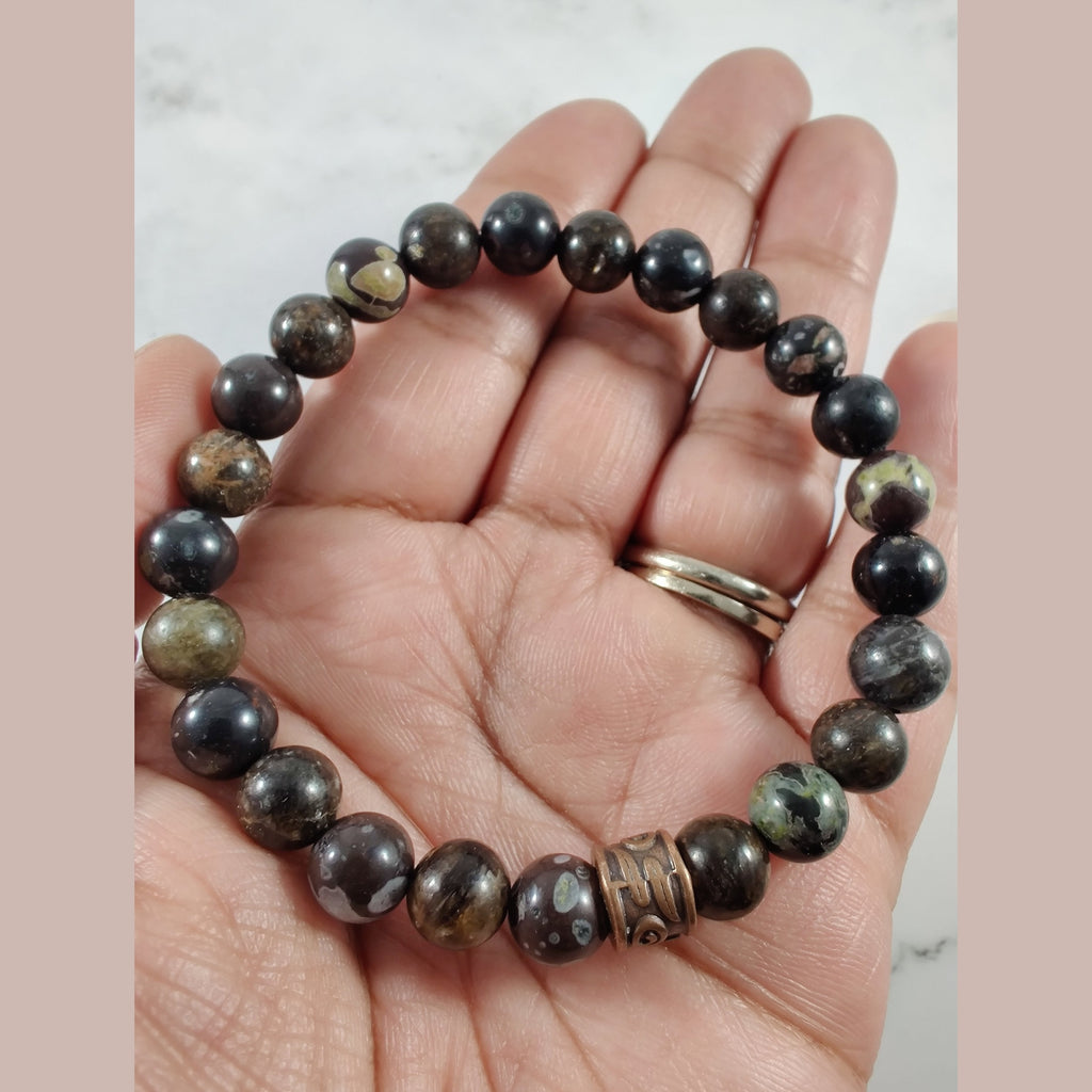 Biotite and flower obsidian energy bracelet image 1