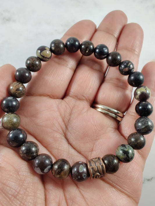 Biotite and flower obsidian energy bracelet image 1