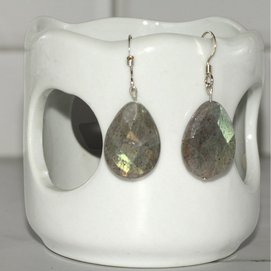 LoveStoned Jewelry Co. Aurora faceted labradorite teardrop earrings with sterling silver French hooks