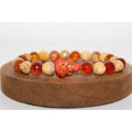 Faceted Carnelian and Yellow Crazy Lace Agate Energy Bracelet with Czech glass Buddha