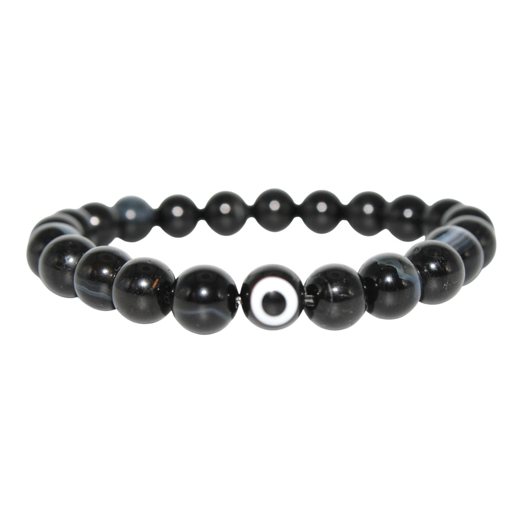 Black Sardonyx and Black Tourmaline Evil Eye Bracelet