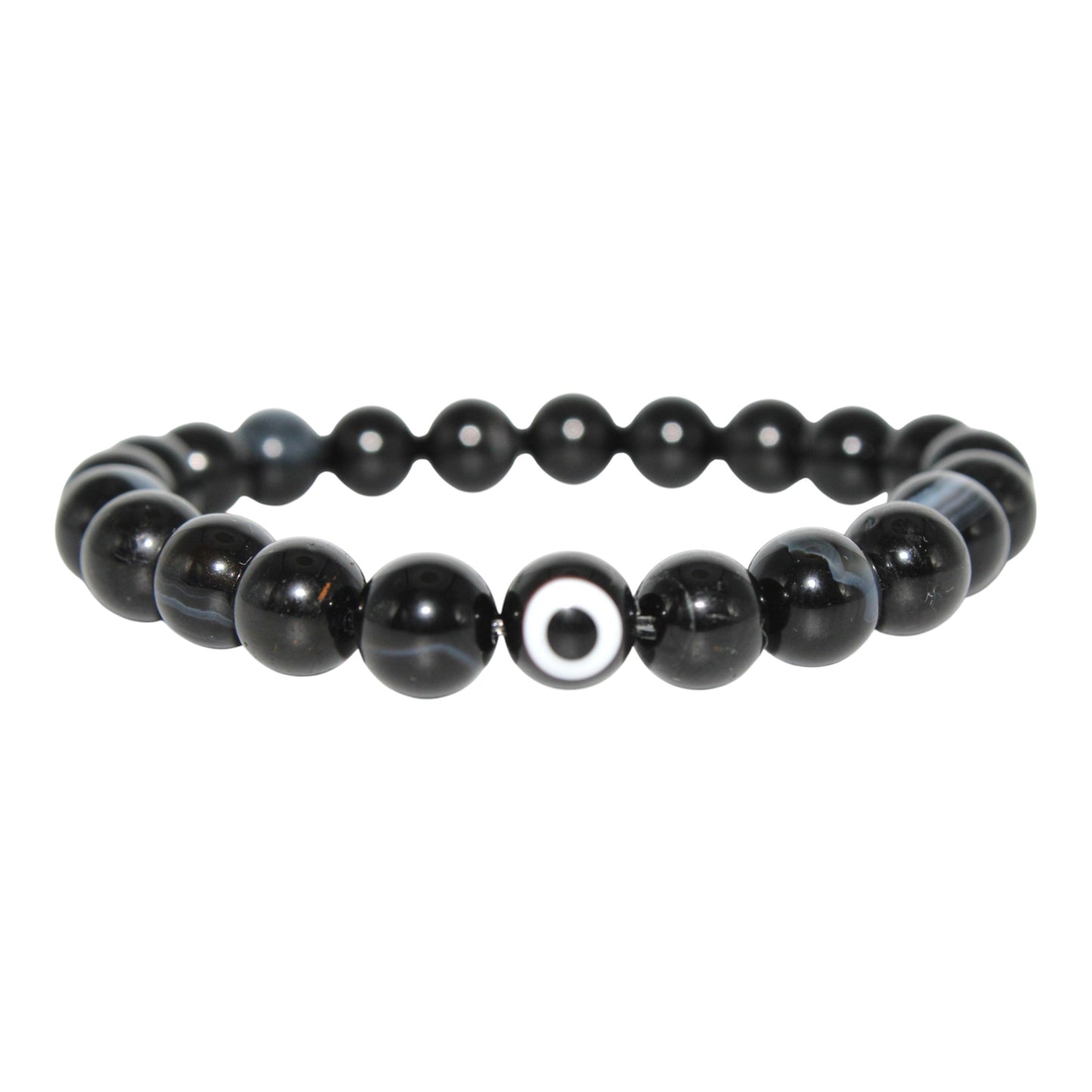 Black Sardonyx and Black Tourmaline Evil Eye Bracelet