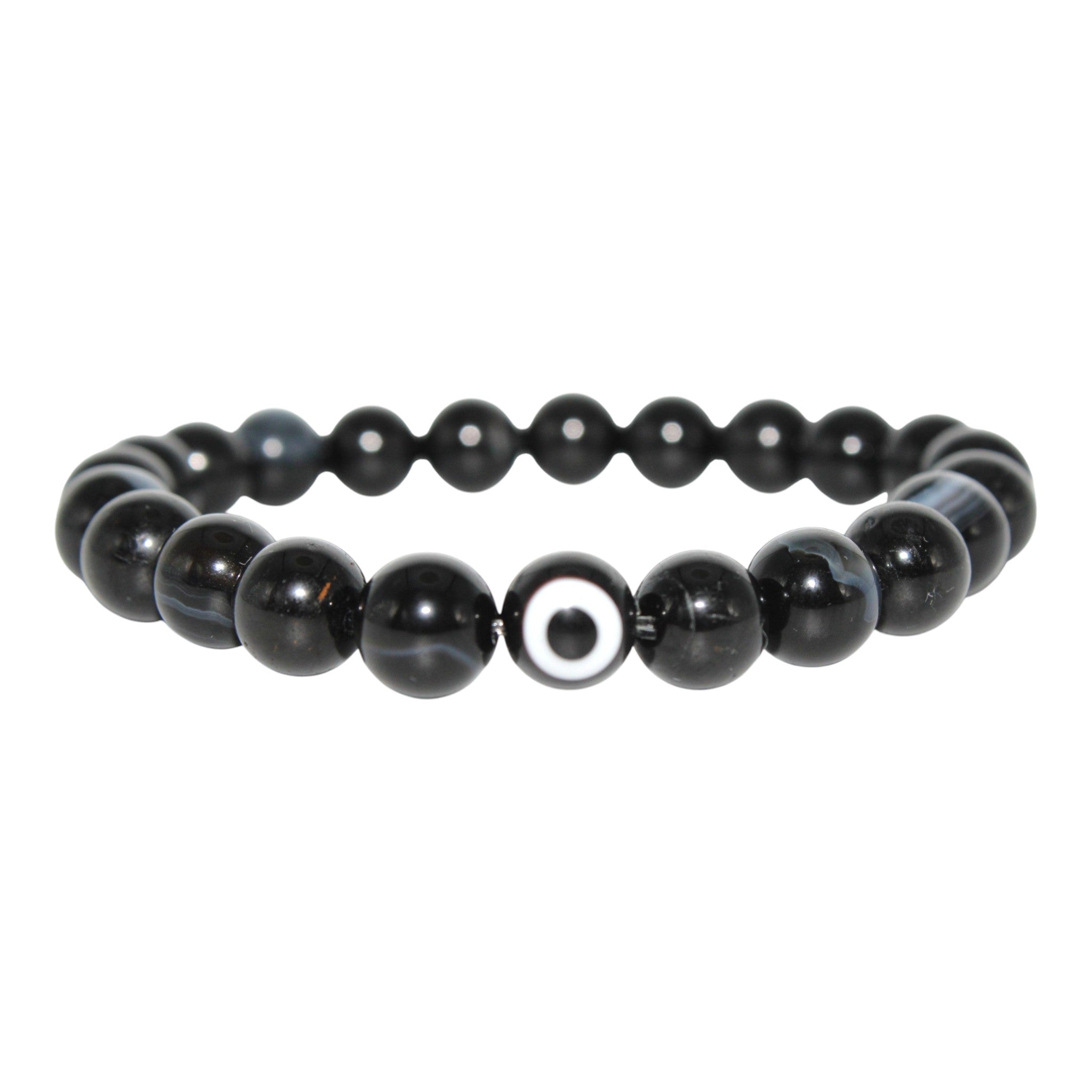 Black Sardonyx and Black Tourmaline Evil Eye Bracelet