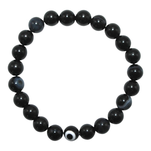 Black Sardonyx and Black Tourmaline Evil Eye Bracelet