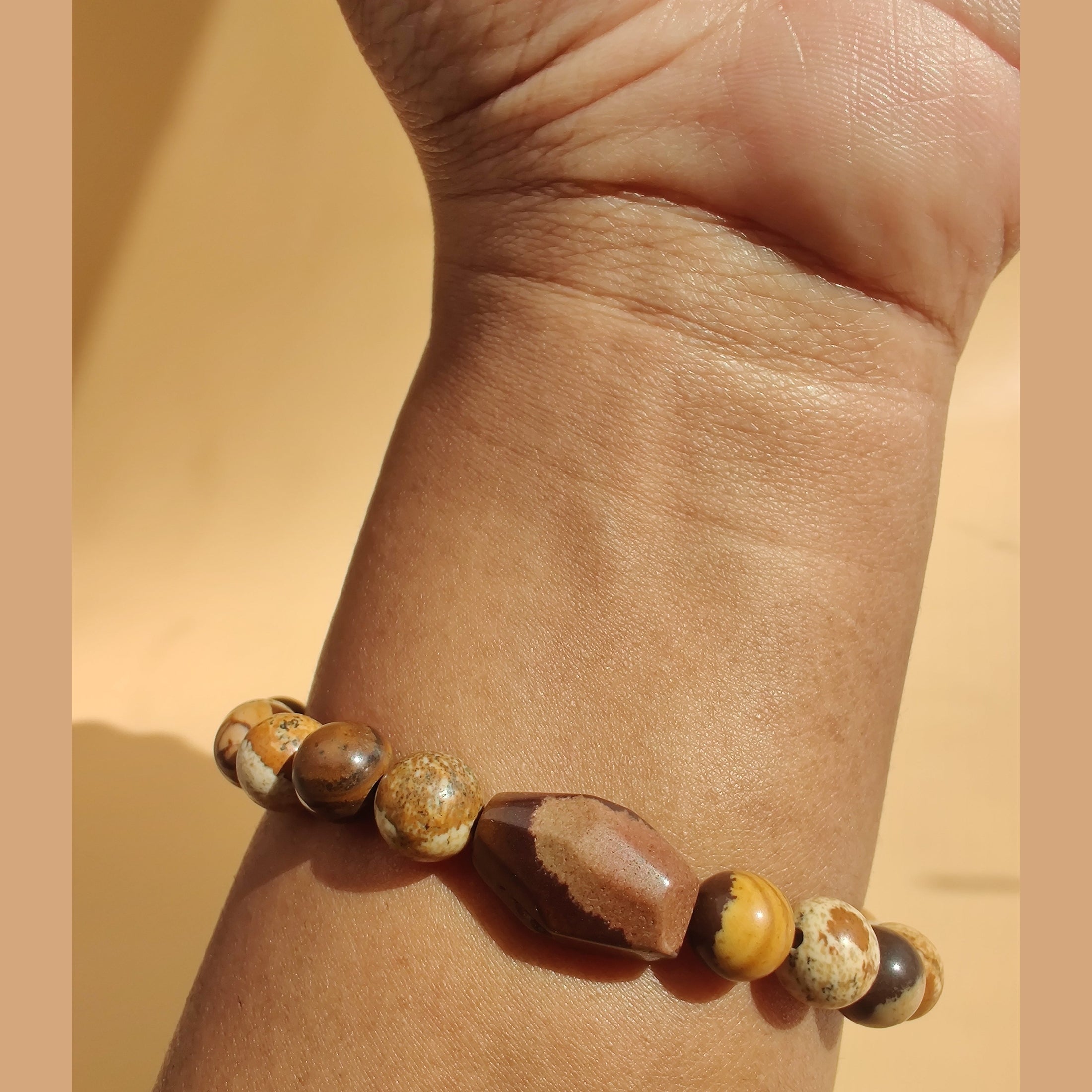 Australian outback jasper and picture jasper stretch bracelet with autumn leaf jasper (A) nugget image 2