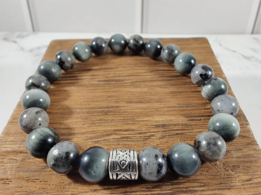 Eagle eye quartz (A) and larvikite energy bracelet image 0