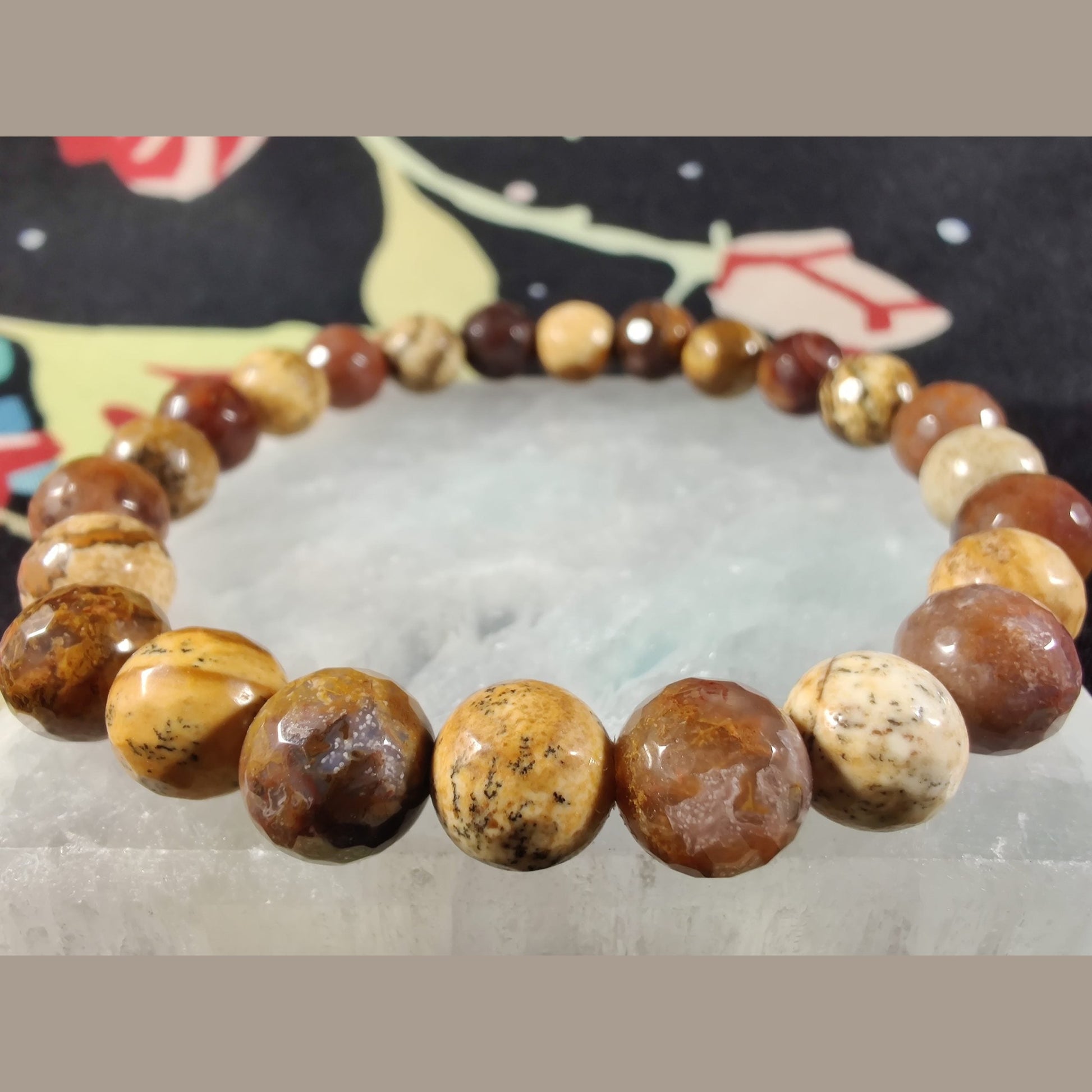 Faceted picture jasper and Agua Nueva agate bracelet image 3