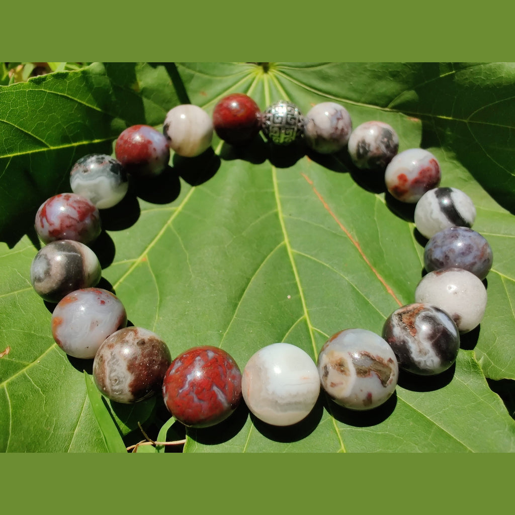 Mexican zebra jasper and red lightning agate stretch bracelet image 0
