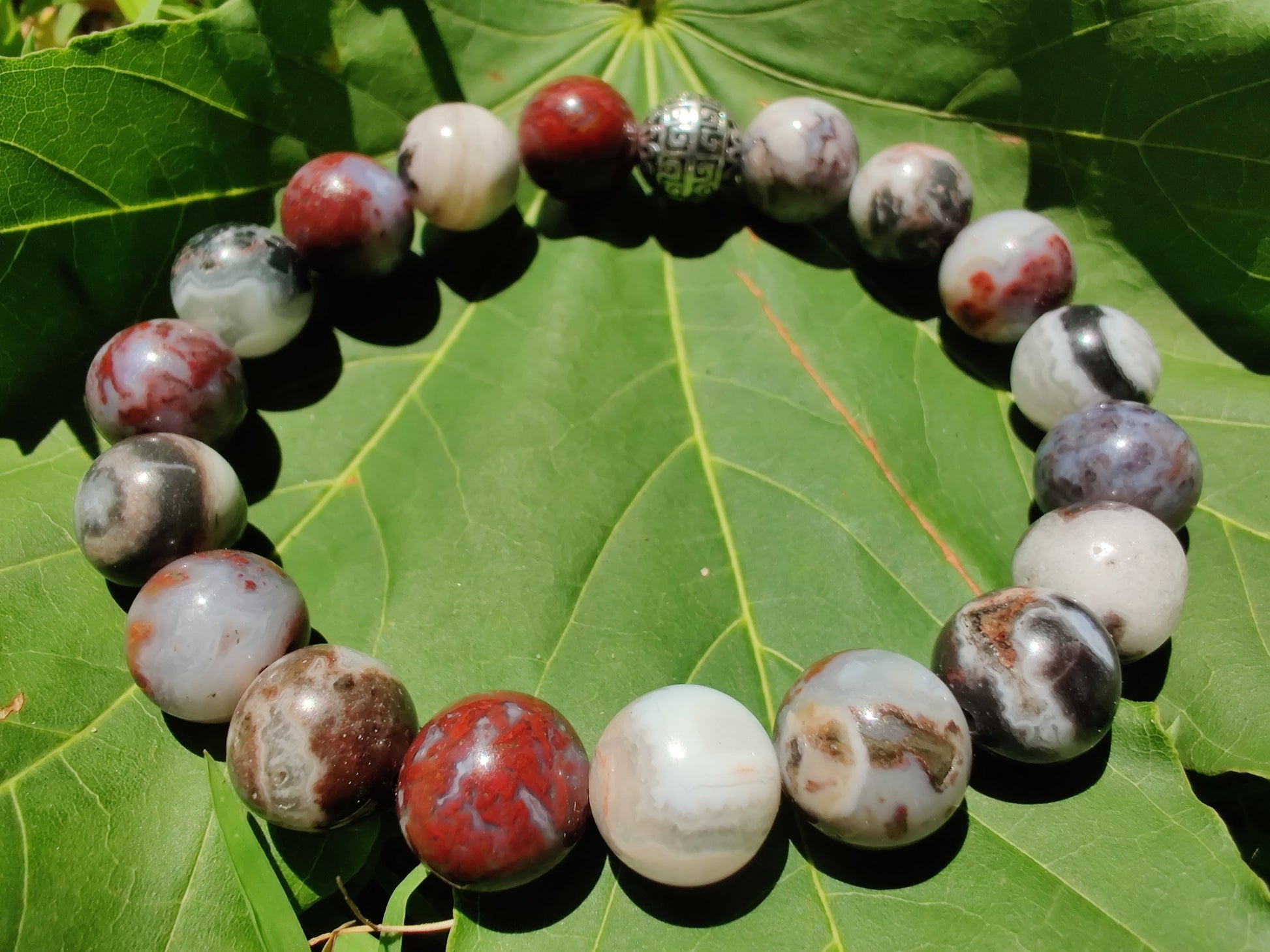 Mexican zebra jasper and red lightning agate stretch bracelet image 0