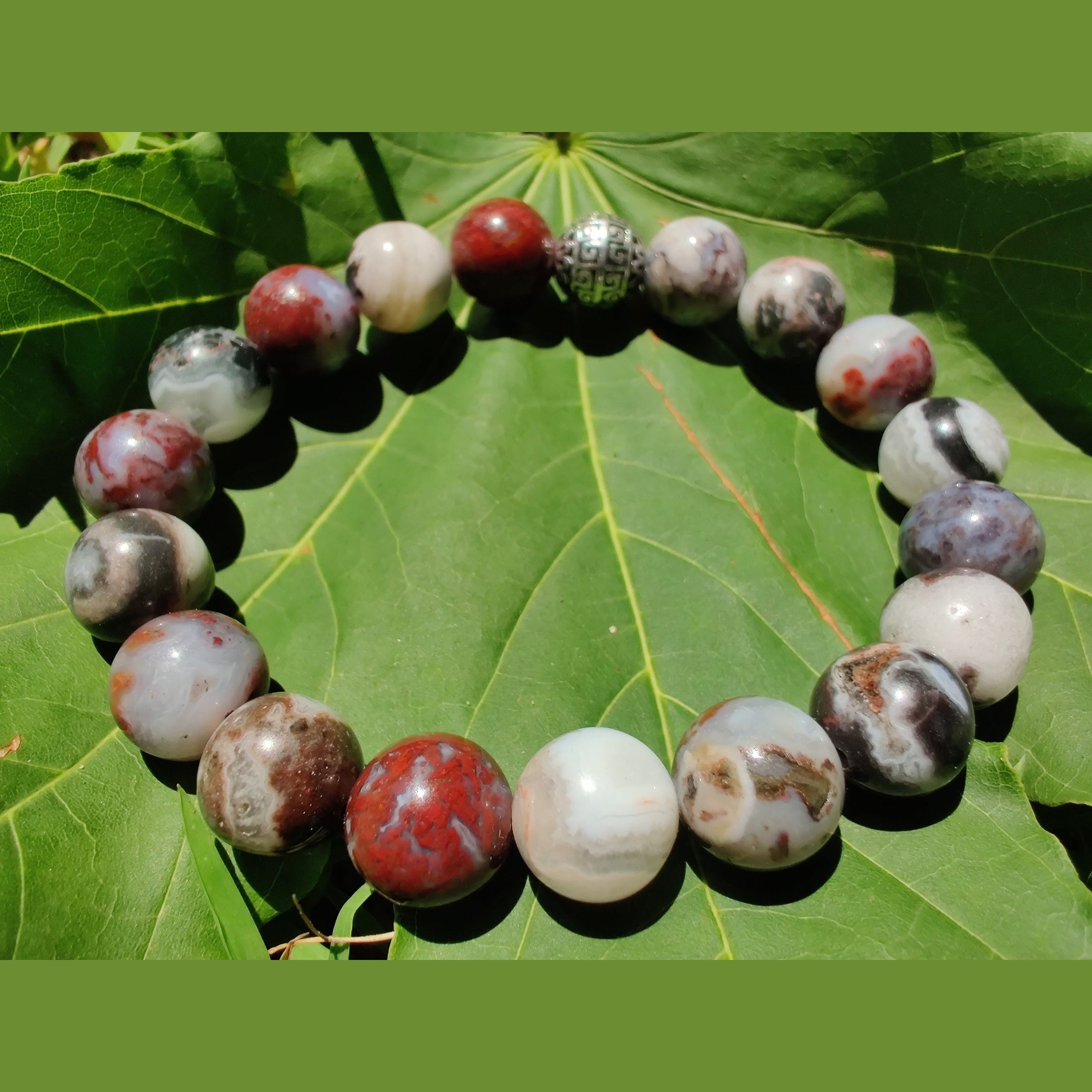 Mexican zebra jasper and red lightning agate stretch bracelet image 0