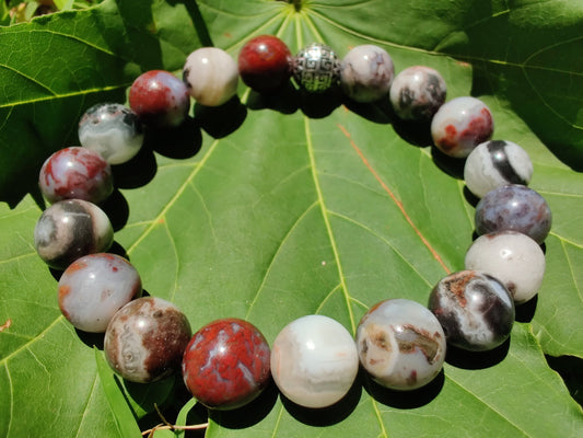 Mexican zebra jasper and red lightning agate stretch bracelet image 0