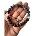 Lava rock and snowflake obsidian stretch bracelet with howlite bicones and shamballa spacer image 0