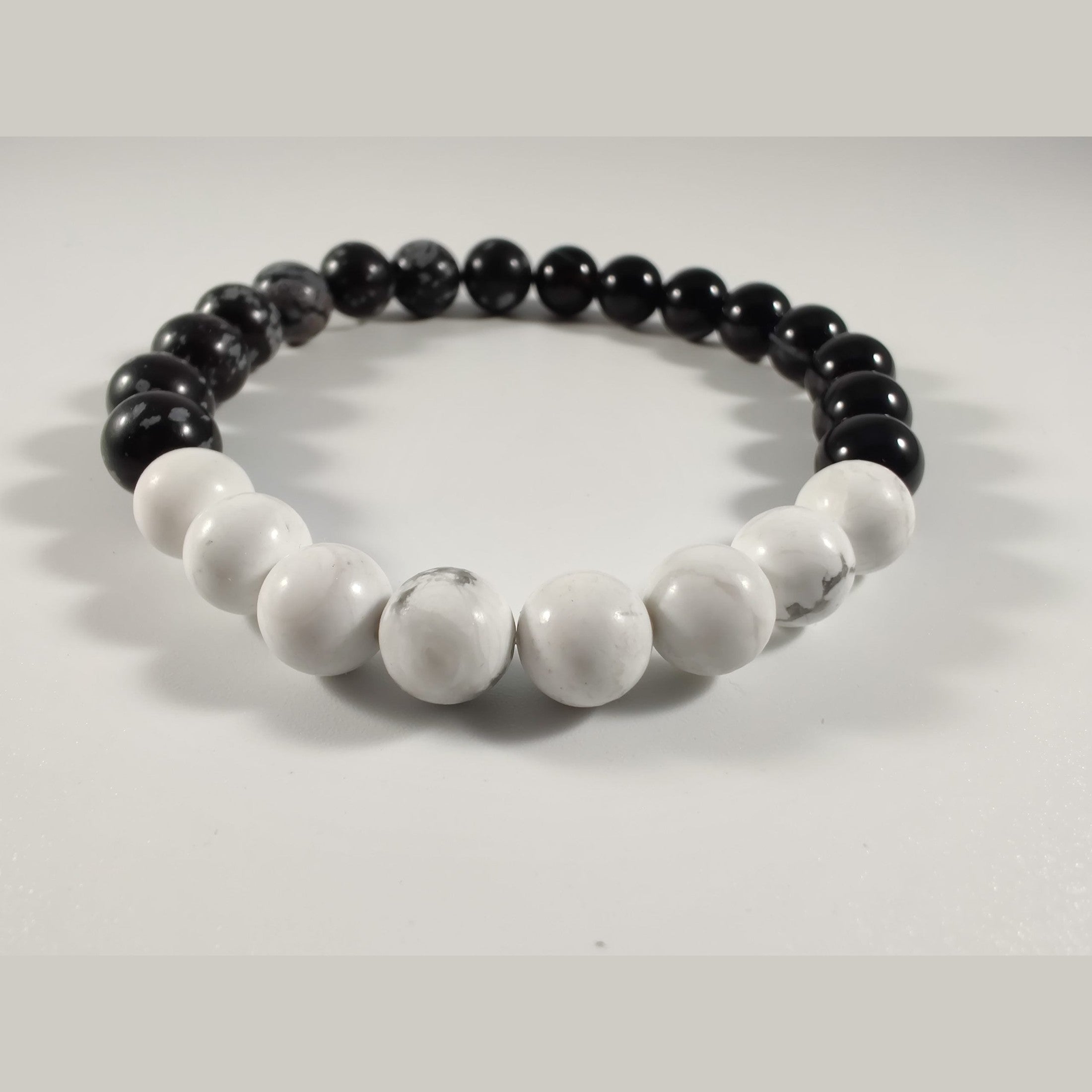 8mm snowflake obsidian, howlite, and black sardonyx image 1