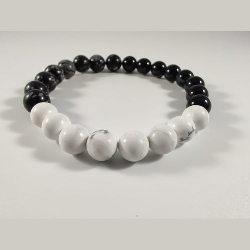 8mm snowflake obsidian, howlite, and black sardonyx image 1