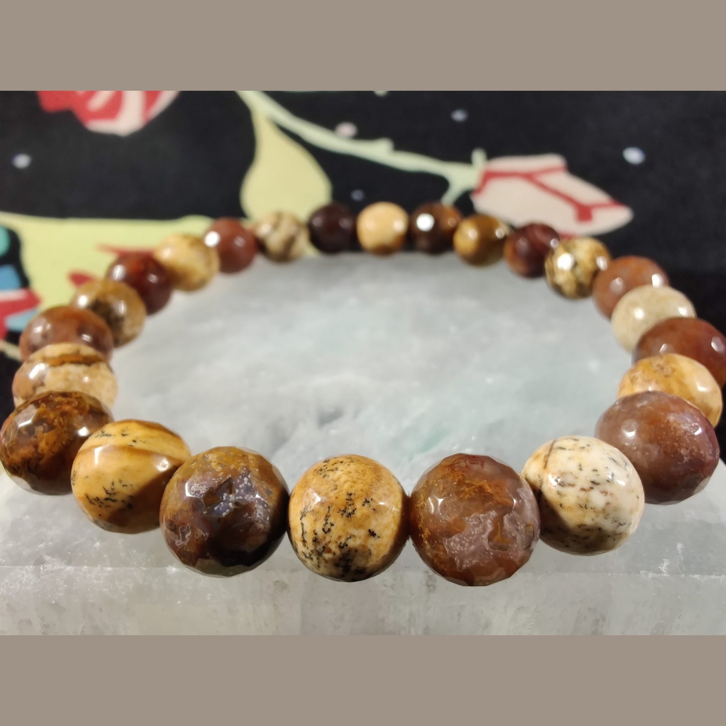 Faceted picture jasper and Agua Nueva agate bracelet image 2