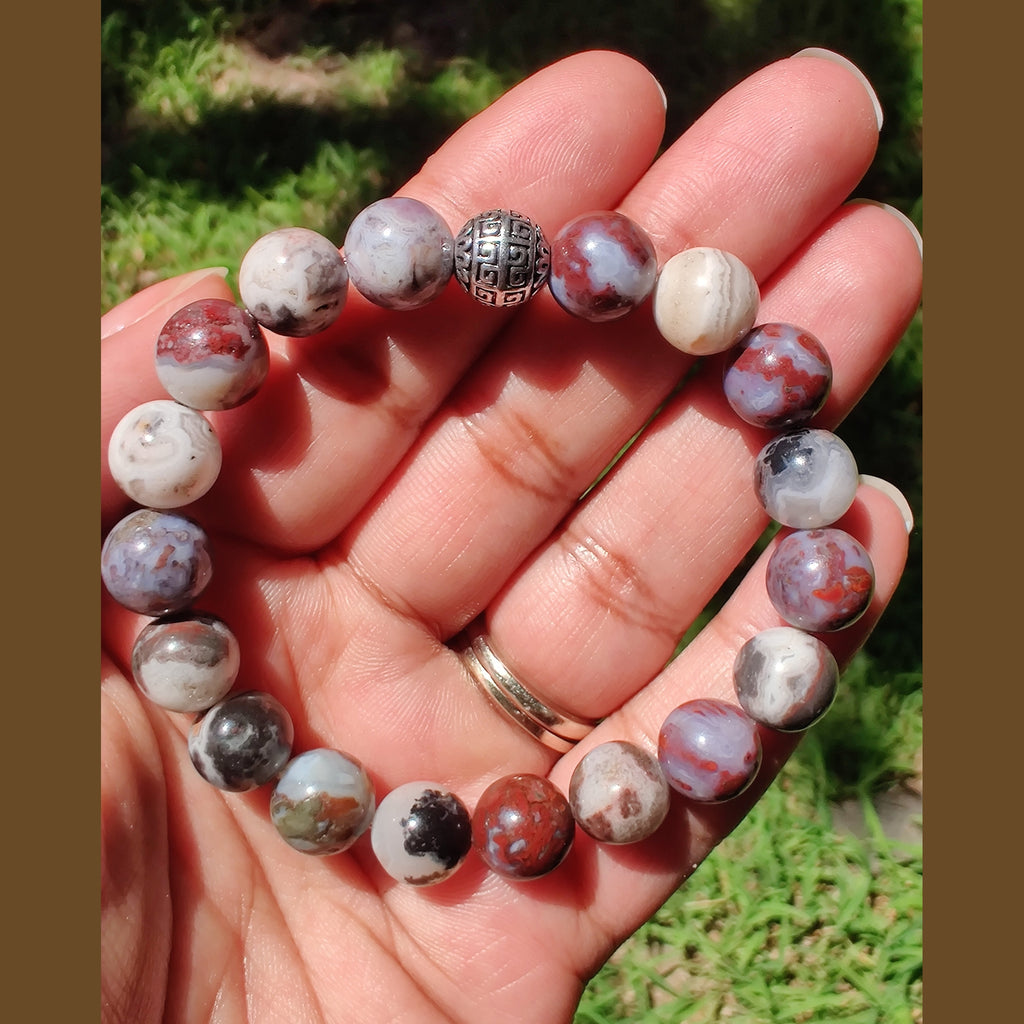 Mexican zebra jasper and red lightning agate stretch bracelet image 1