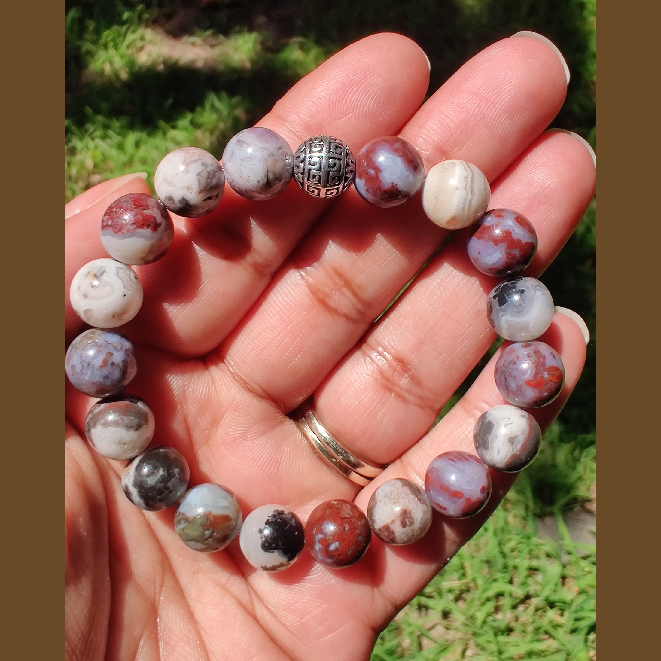 Mexican zebra jasper and red lightning agate stretch bracelet image 1