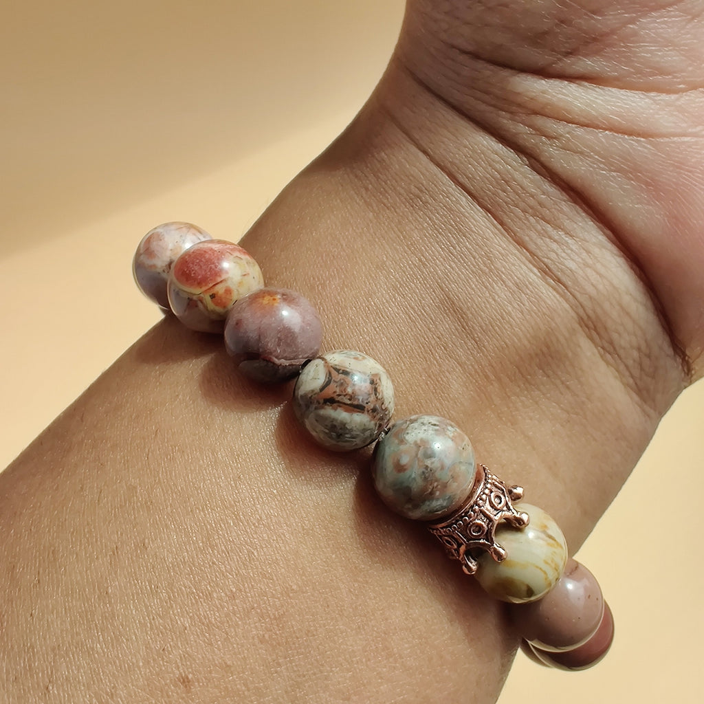 Bird's eye rhyolite and hickoryite stretch bracelet image 2