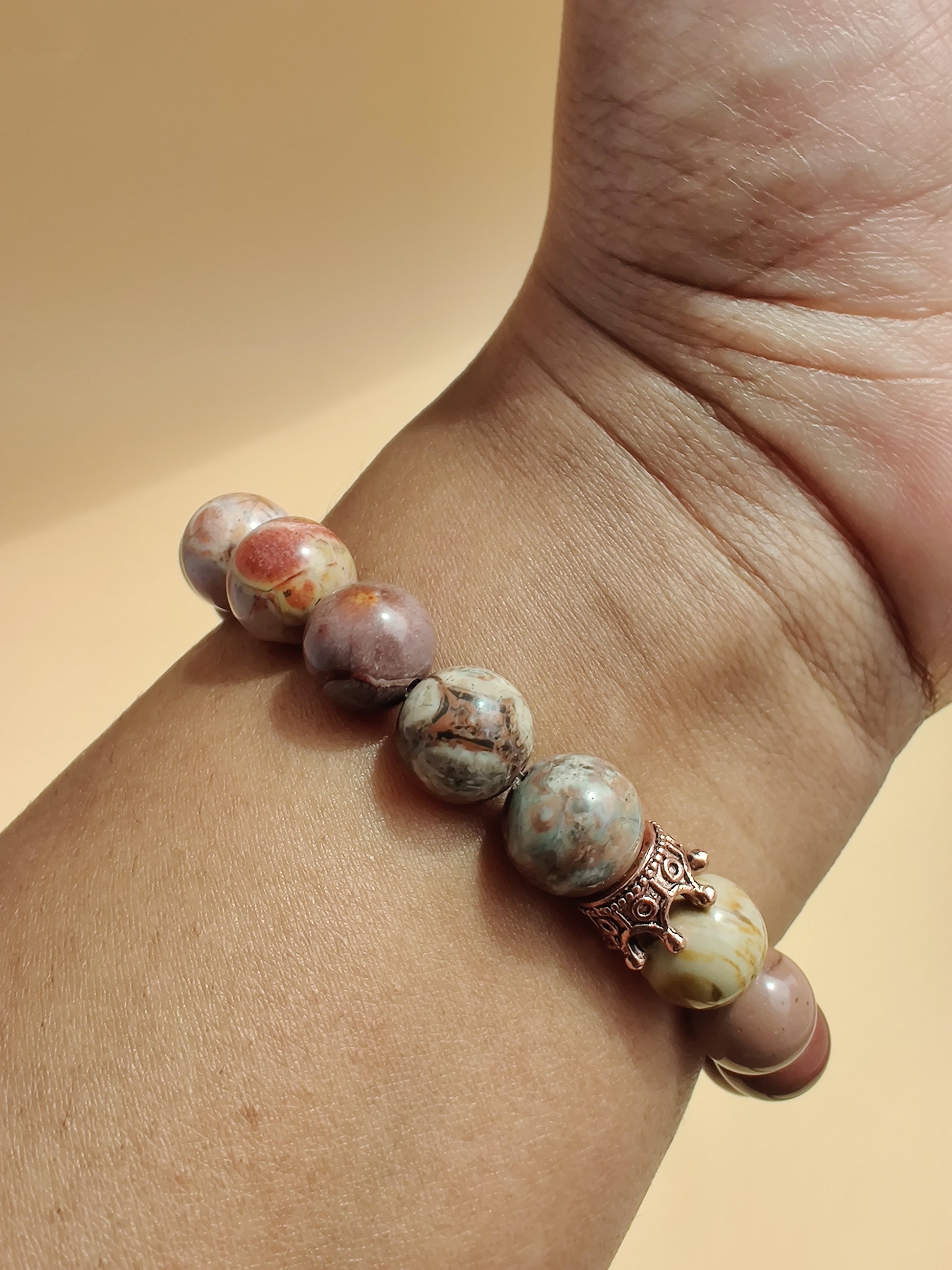 Bird's eye rhyolite and hickoryite stretch bracelet image 2