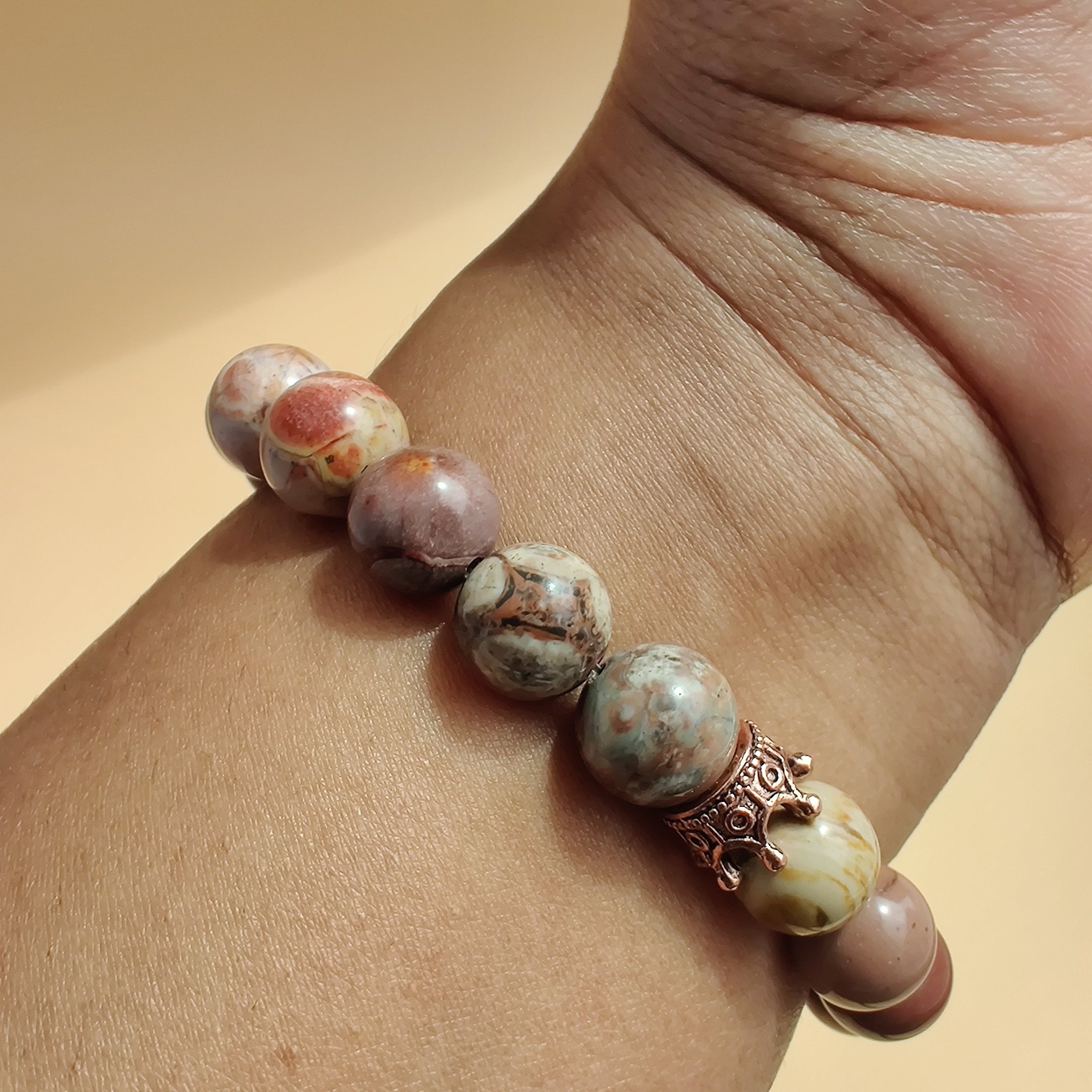 Bird's eye rhyolite and hickoryite stretch bracelet image 2