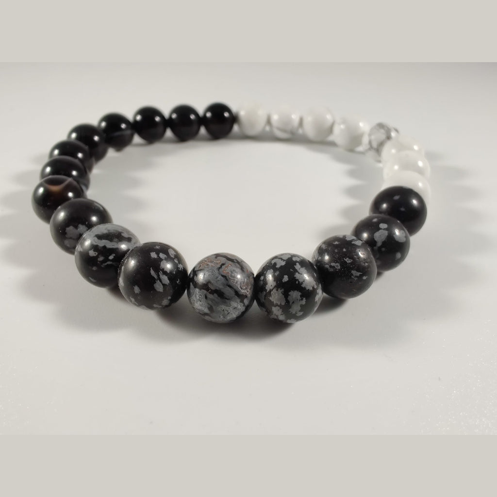 8mm snowflake obsidian, howlite, and black sardonyx image 0