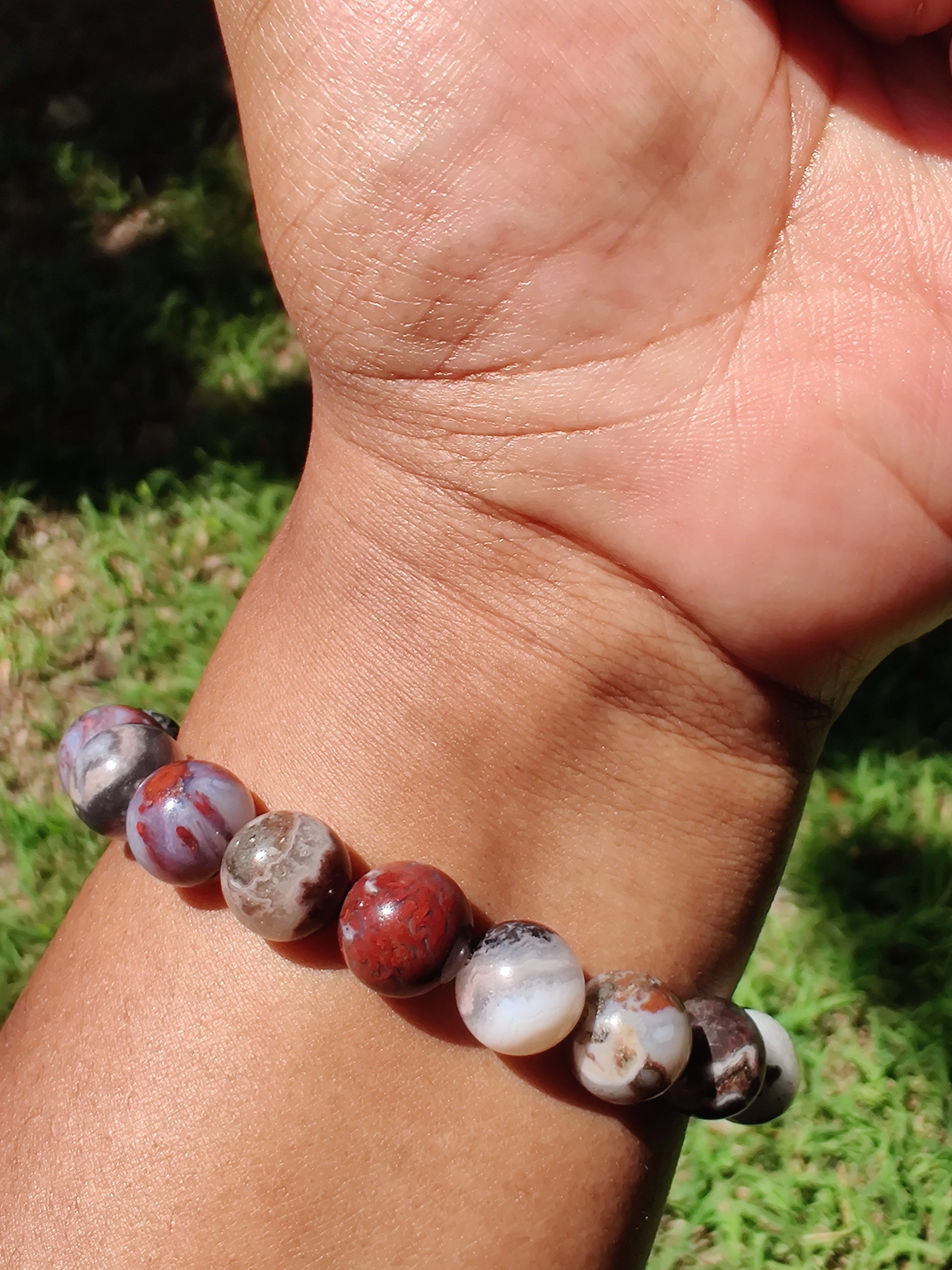 Mexican zebra jasper and red lightning agate stretch bracelet image 2