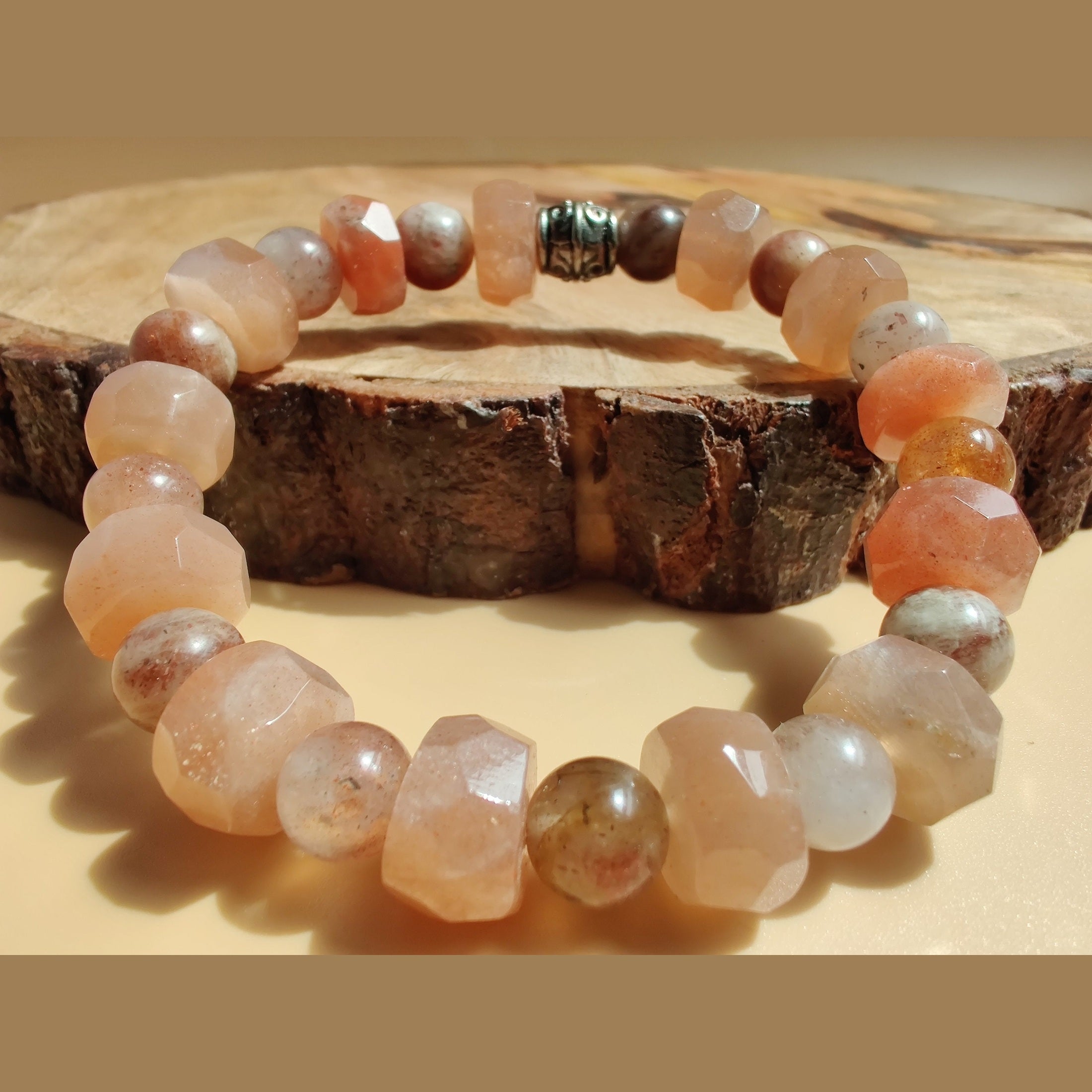 Flower sunstone and sunstone stretch bracelet image 0