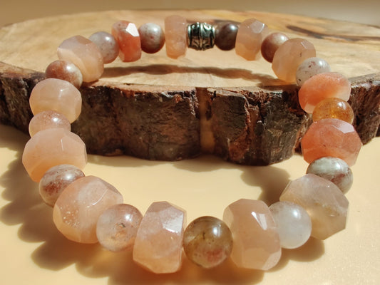 Flower sunstone and sunstone stretch bracelet image 0
