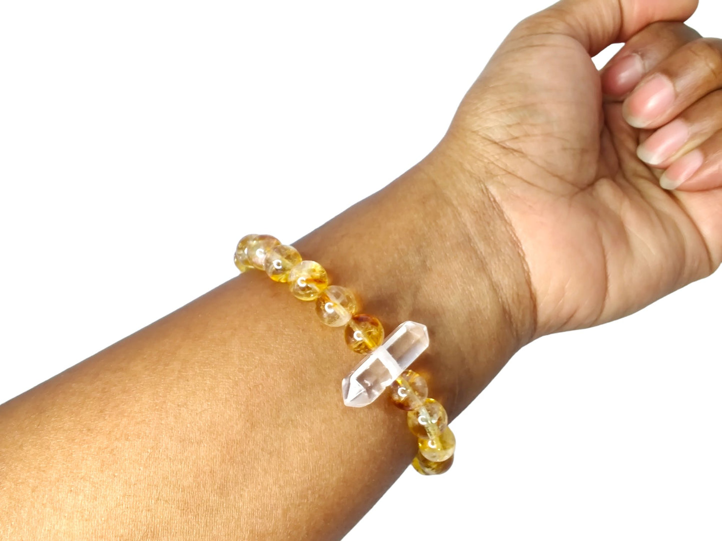 Citrine (AA) and clear quartz stretch bracelet image 1