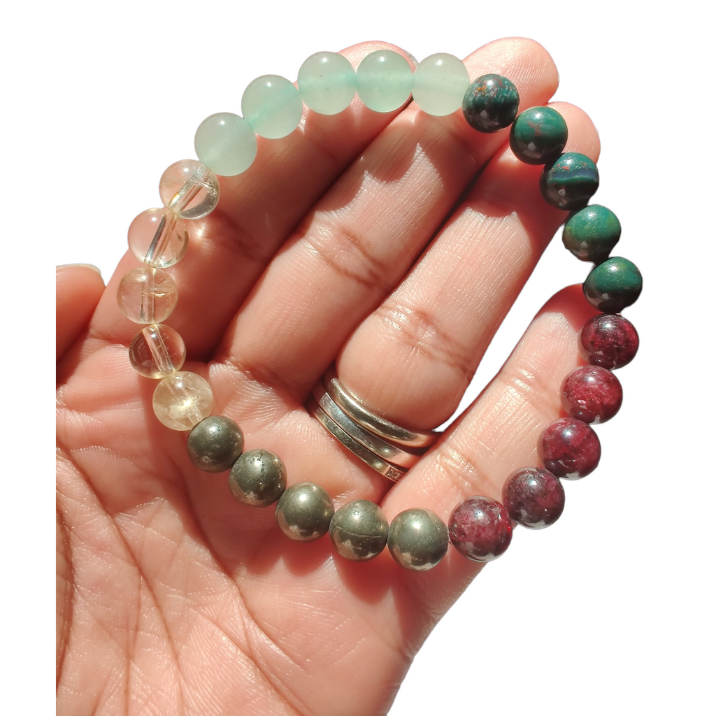 Bloodstone, citrine (A), garnet, green aventurine, and pyrite stretch bracelet image 0