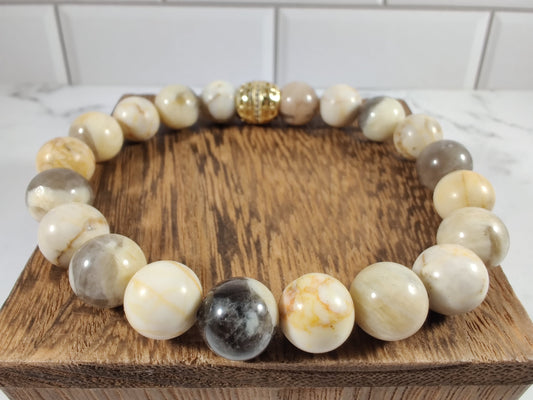 10 mm feldspath and Hubei magnesite energy bracelet image 0