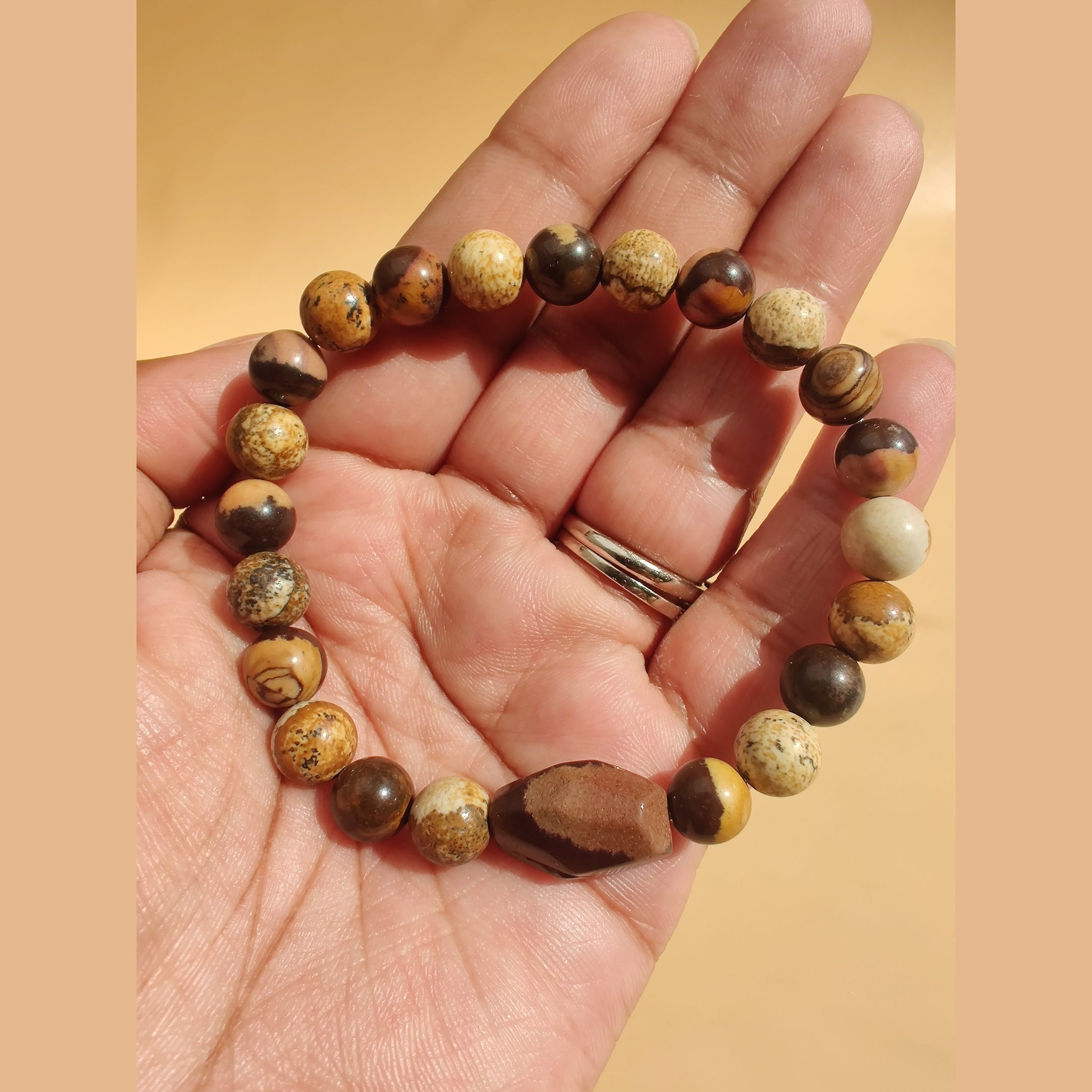 Australian outback jasper and picture jasper stretch bracelet with autumn leaf jasper (A) nugget image 1