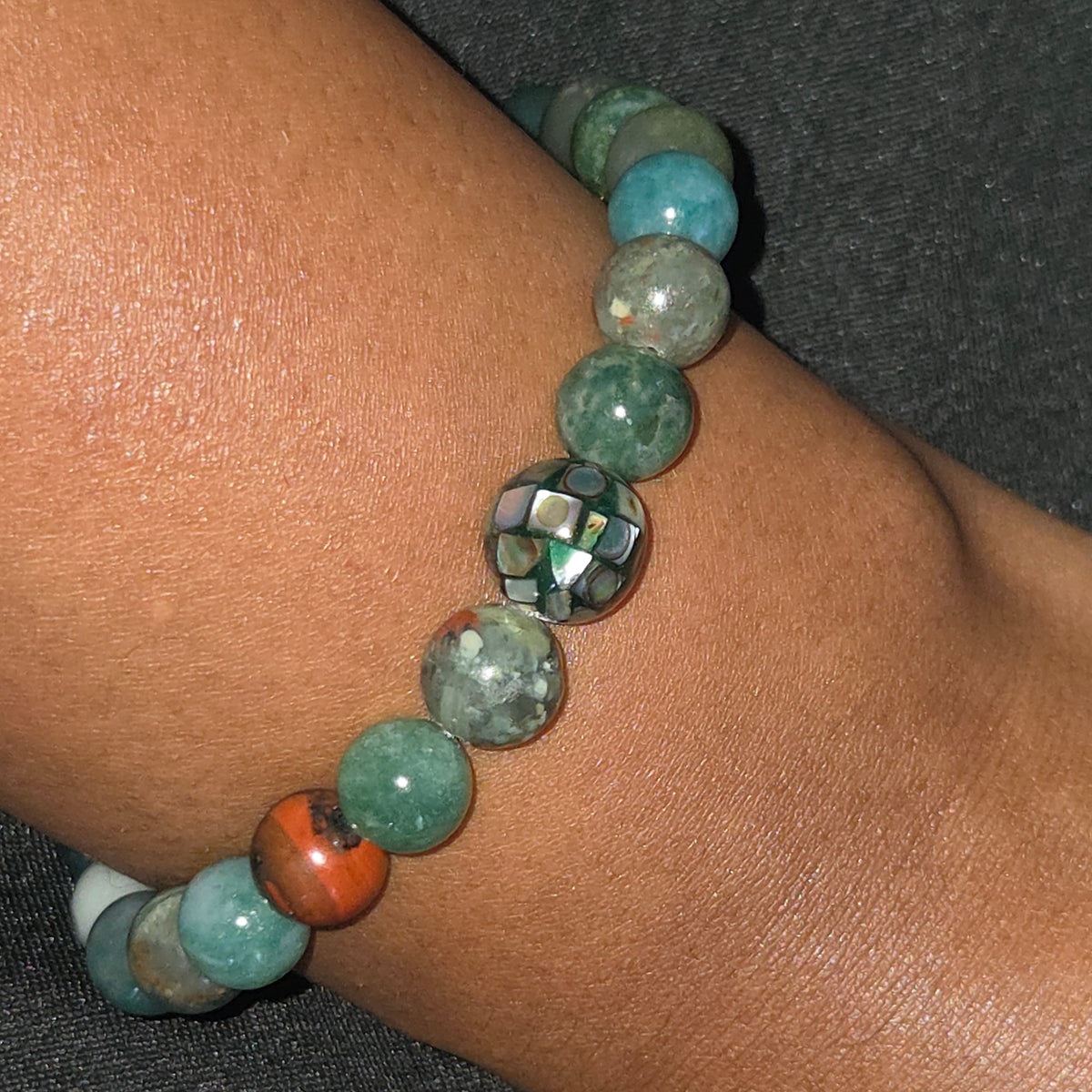 Deep Roots — Abalone, African Bloodstone & Moss Agate Bracelet