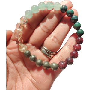 Bloodstone, citrine (A), garnet, green aventurine, and pyrite stretch bracelet