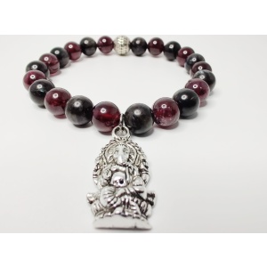 Arfvedsonite and garnet stretch bracelet with Ganesh charm