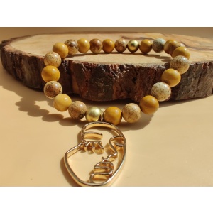 Australian yellow mookaite and picture jasper stretch bracelet